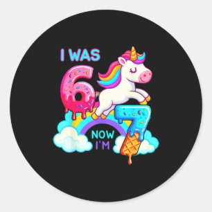 I Was Six Now Seven Ice Cream Drip Unicorn 67 Meme Classic Round Sticker