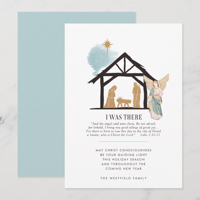 I Was There Angel Bible Quote Nativity Scene Holiday Card (Front/Back)