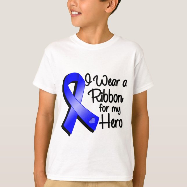 I Wear a Blue Ribbon For My Hero T-Shirt (Front)