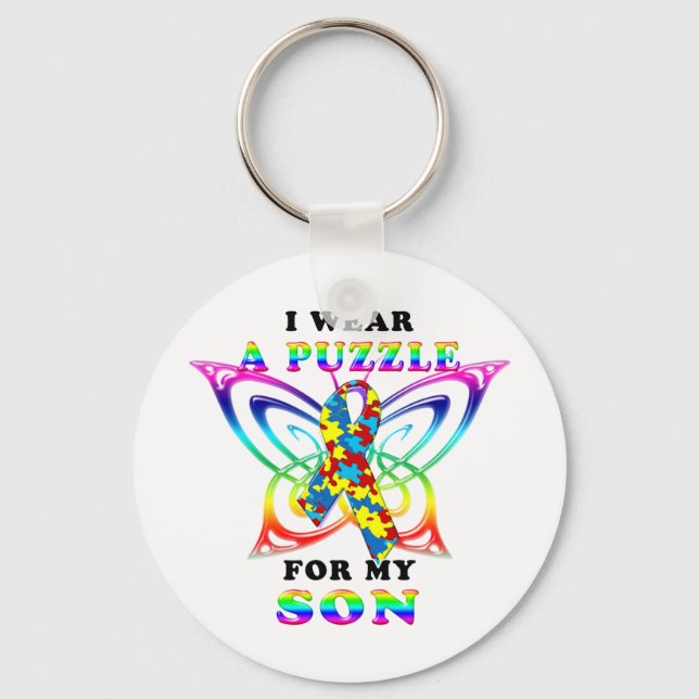 I Wear A Puzzle for my Son Key Ring (Front)