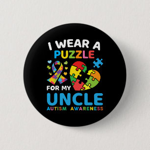 I Wear A Puzzle For My Uncle Autism Awareness Blue 6 Cm Round Badge