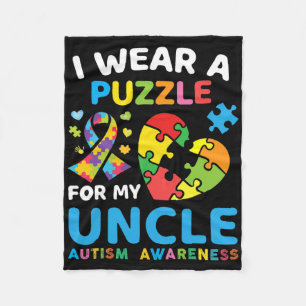 I Wear A Puzzle For My Uncle Autism Awareness Blue Fleece Blanket
