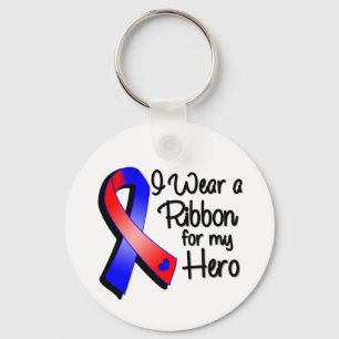 I Wear a Red and Blue Ribbon For My Hero Key Ring