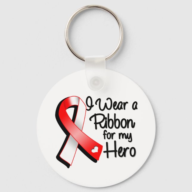 I Wear a Red and White Ribbon For My Hero Key Ring (Front)