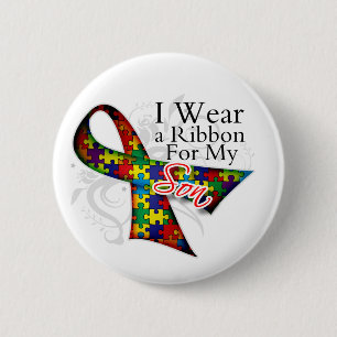 I Wear a Ribbon For My Son - Autism Awareness 6 Cm Round Badge