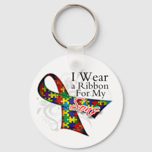 I Wear a Ribbon For My Sons - Autism Awareness Key Ring