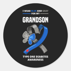 I Wear Blue And Grey For My Grandson Type One Diab Classic Round Sticker
