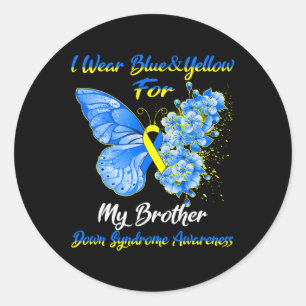 I Wear Blue And Yellow For My Brother Down Syndrom Classic Round Sticker