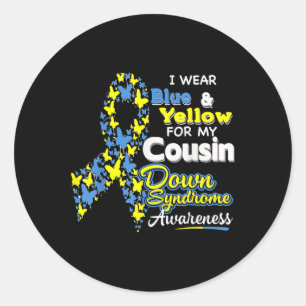I Wear Blue And Yellow For My Cousin-down Syndrome Classic Round Sticker