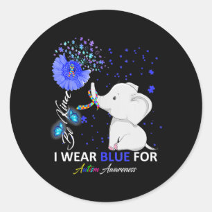 I Wear Blue Autism Awareness Cute Elephant Sunflow Classic Round Sticker