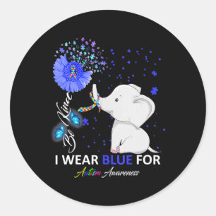 I Wear Blue Autism Awareness Cute Elephant Sunflow Classic Round Sticker