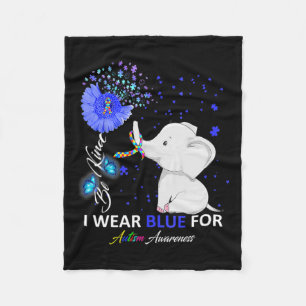 I Wear Blue Autism Awareness Cute Elephant Sunflow Fleece Blanket