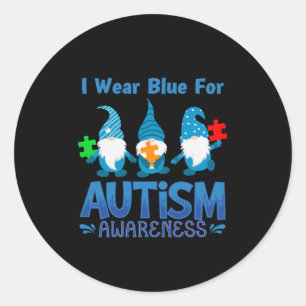 I wear blue Autism Awareness - Cute Gnome Classic Round Sticker