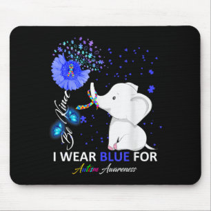 I Wear Blue Autism Awareness - Elephant Autism Awa Mouse Pad