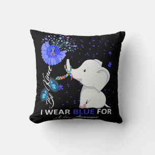 I Wear Blue Autism Awareness Elephant Autism Awar Cushion