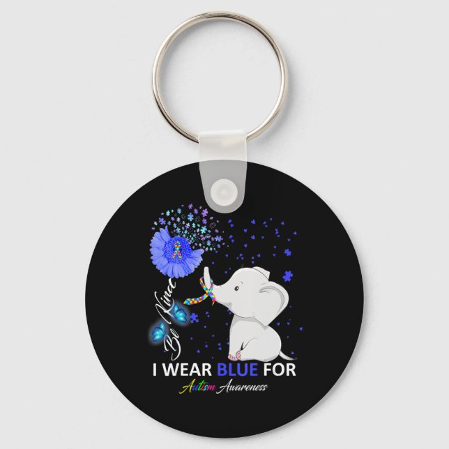 I Wear Blue Autism Awareness  Elephant Autism Awar Key Ring (Front)