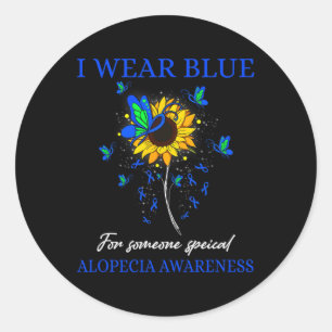 I Wear Blue For Alopecia Awareness Sunflower Classic Round Sticker