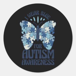 I Wear Blue For Autism Awareness Blue Puzzle Butte Classic Round Sticker