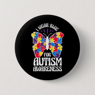 I Wear Blue For Autism Awareness Butterfly Autism 6 Cm Round Badge
