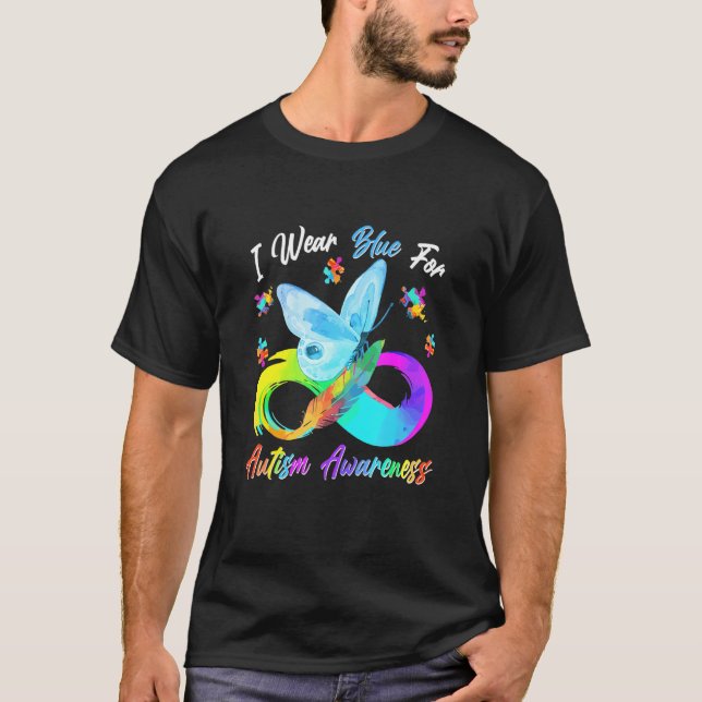 I Wear Blue For Autism Awareness Butterfly Infinit T-Shirt (Front)