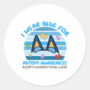 I Wear Blue For Autism Awareness Dog For Kids Boy Classic Round Sticker