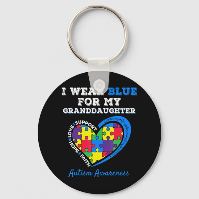 I Wear Blue For Autism Awareness Family Matching T Key Ring (Front)