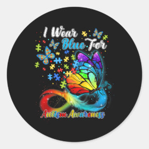 I Wear Blue For Autism Awareness Month Butterfly C Classic Round Sticker