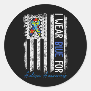 I Wear Blue For Autism Awareness Month Men Women K Classic Round Sticker