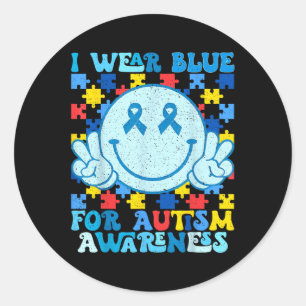 I Wear Blue For Autism Awareness Month Men Women K Classic Round Sticker