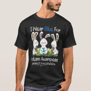 I Wear Blue For Autism Awareness Puzzle Bunnies Ea T-Shirt