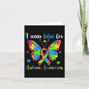 I Wear Blue For Autism Awareness Ribbon Card
