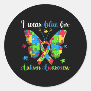I Wear Blue For Autism Awareness Ribbon Classic Round Sticker
