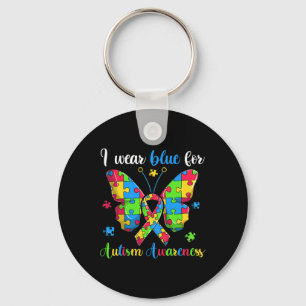 I Wear Blue For Autism Awareness Ribbon Key Ring