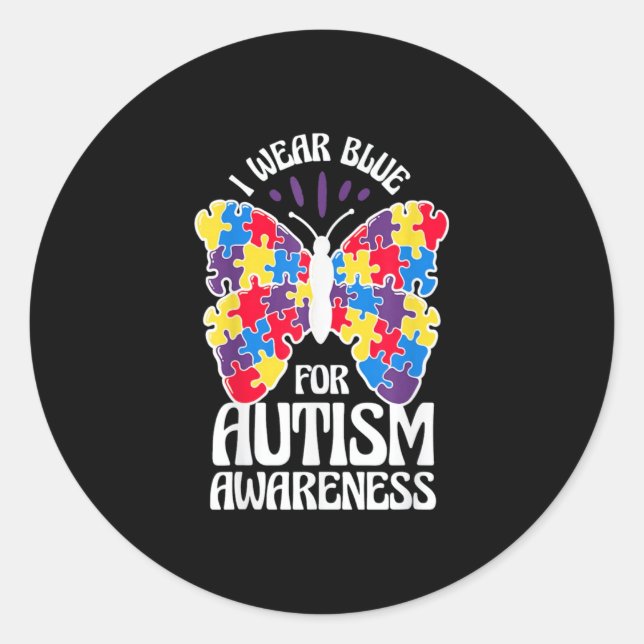 I Wear Blue For Autism Classic Round Sticker (Front)