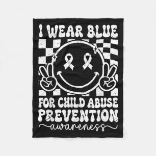 I Wear Blue For Child Awareness Groovy Smile Face Fleece Blanket