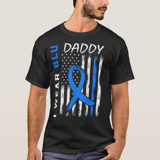 I Wear Blue For Daddy Diabetes Awareness Flag Back T-Shirt (Front)