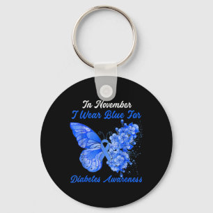 I Wear Blue For Diabetes Awareness Blue Ribbon But Key Ring
