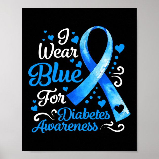 I Wear Blue For Diabetes Awareness Blue Ribbon Men Poster (Front)