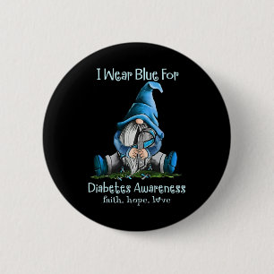 I Wear Blue For Diabetes Awareness Gnome 1 6 Cm Round Badge