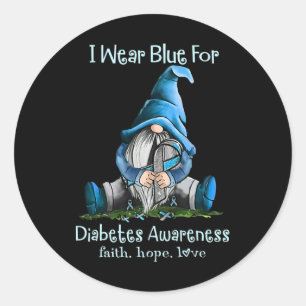 I Wear Blue For Diabetes Awareness Gnome 1 Classic Round Sticker