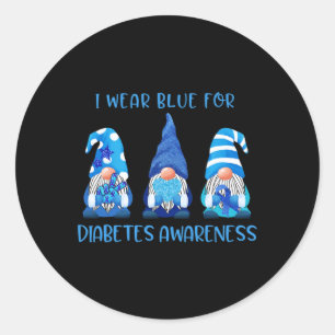 I Wear Blue For Diabetes Awareness Gnomes Peace Lo Classic Round Sticker