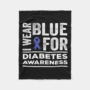 I Wear Blue For Diabetes Awareness Month Blue Ribb Fleece Blanket