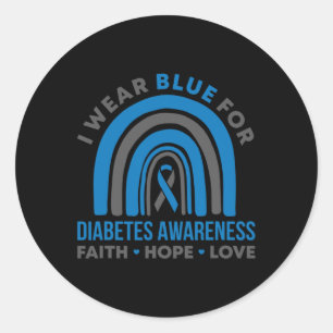I Wear Blue For Diabetes Awareness Month Rainbow T Classic Round Sticker