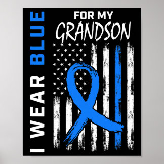 I Wear Blue For Grandson Diabetes Awareness Flag M Poster