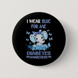 I Wear Blue For Me Diabetes Awareness Elephant 6 Cm Round Badge