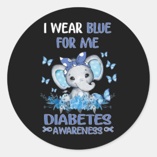 I Wear Blue For Me Diabetes Awareness Elephant Classic Round Sticker