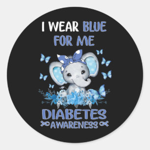 I Wear Blue For Me Diabetes Awareness Elephant Classic Round Sticker
