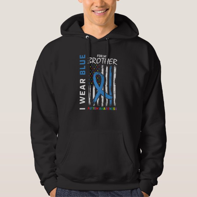 I Wear Blue For My Brother Autism Awareness Americ Hoodie (Front)