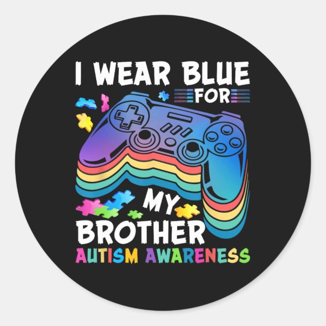 I Wear-blue For My Brother Autism Awareness Boys V Classic Round Sticker (Front)