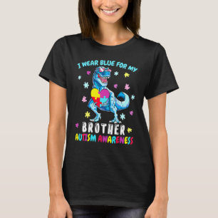 I Wear Blue For My Brother Autism Awareness Dinosa T-Shirt